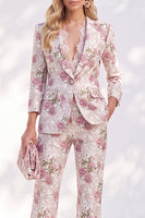 Load image into Gallery viewer, White Pink Flower 2 Piece Peak Lapel Prom Suits with Sleeves