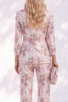 Load image into Gallery viewer, White Pink Flower 2 Piece Peak Lapel Prom Suits with Sleeves