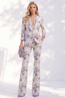 Load image into Gallery viewer, White Pink Flower 2 Piece Peak Lapel Prom Suits with Sleeves