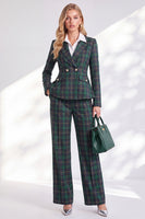 Load image into Gallery viewer, Green Grid Double Breasted Peak Lapel 2 Piece Business Suits with Pockets