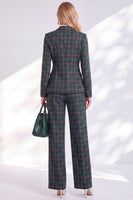 Load image into Gallery viewer, Green Grid Double Breasted Peak Lapel 2 Piece Business Suits with Pockets