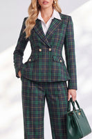 Load image into Gallery viewer, Green Grid Double Breasted Peak Lapel 2 Piece Business Suits with Pockets