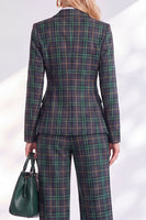 Load image into Gallery viewer, Green Grid Double Breasted Peak Lapel 2 Piece Business Suits with Pockets