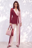 Load image into Gallery viewer, Pink Burgundy Patchwork Peak Lapel 2 Piece Business Suits with Sash