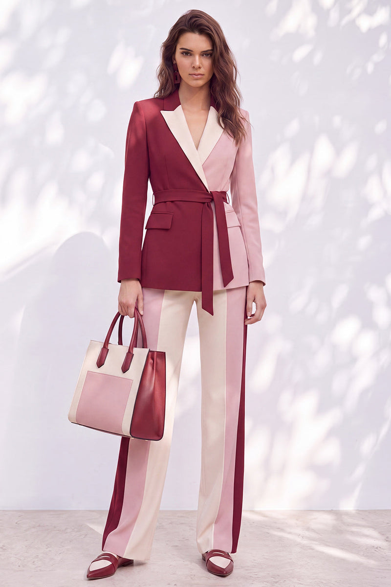 Load image into Gallery viewer, Pink Burgundy Patchwork Peak Lapel 2 Piece Business Suits with Sash
