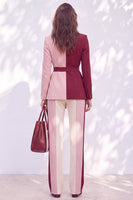 Load image into Gallery viewer, Pink Burgundy Patchwork Peak Lapel 2 Piece Business Suits with Sash