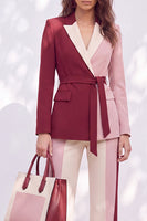 Load image into Gallery viewer, Pink Burgundy Patchwork Peak Lapel 2 Piece Business Suits with Sash