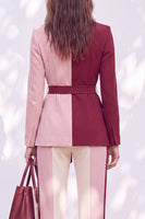 Load image into Gallery viewer, Pink Burgundy Patchwork Peak Lapel 2 Piece Business Suits with Sash