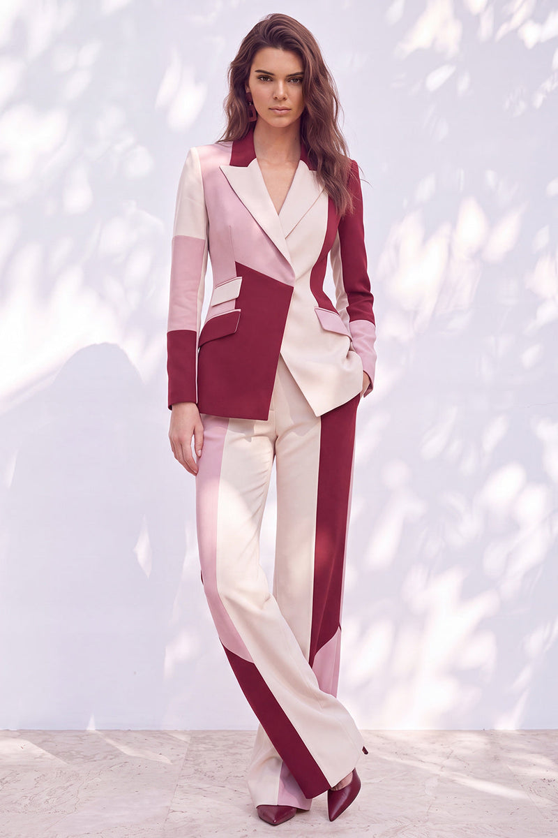 Load image into Gallery viewer, Pink Burgundy Color Block Peak Lapel 2 Piece Prom Suits