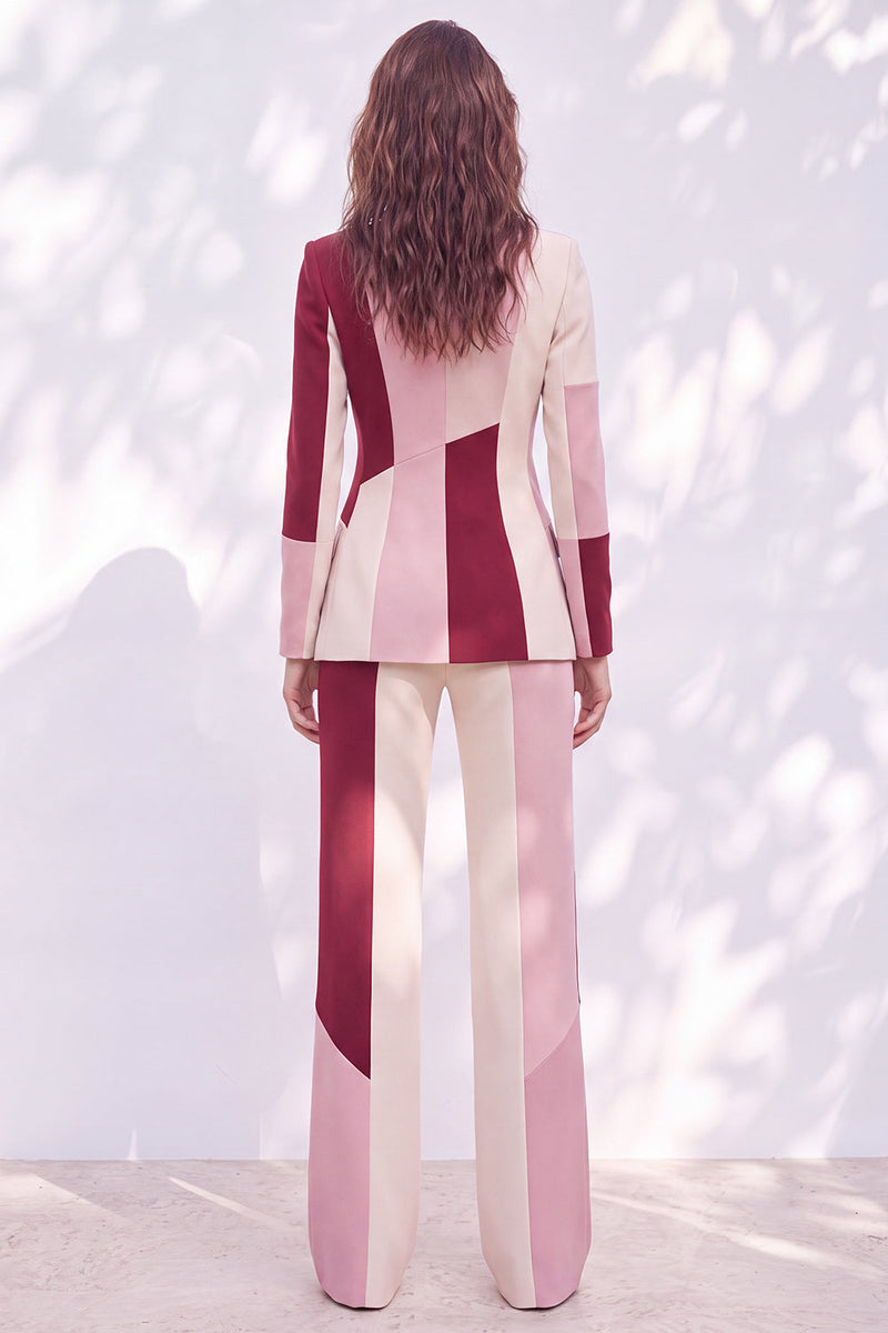 Load image into Gallery viewer, Pink Burgundy Color Block Peak Lapel 2 Piece Prom Suits