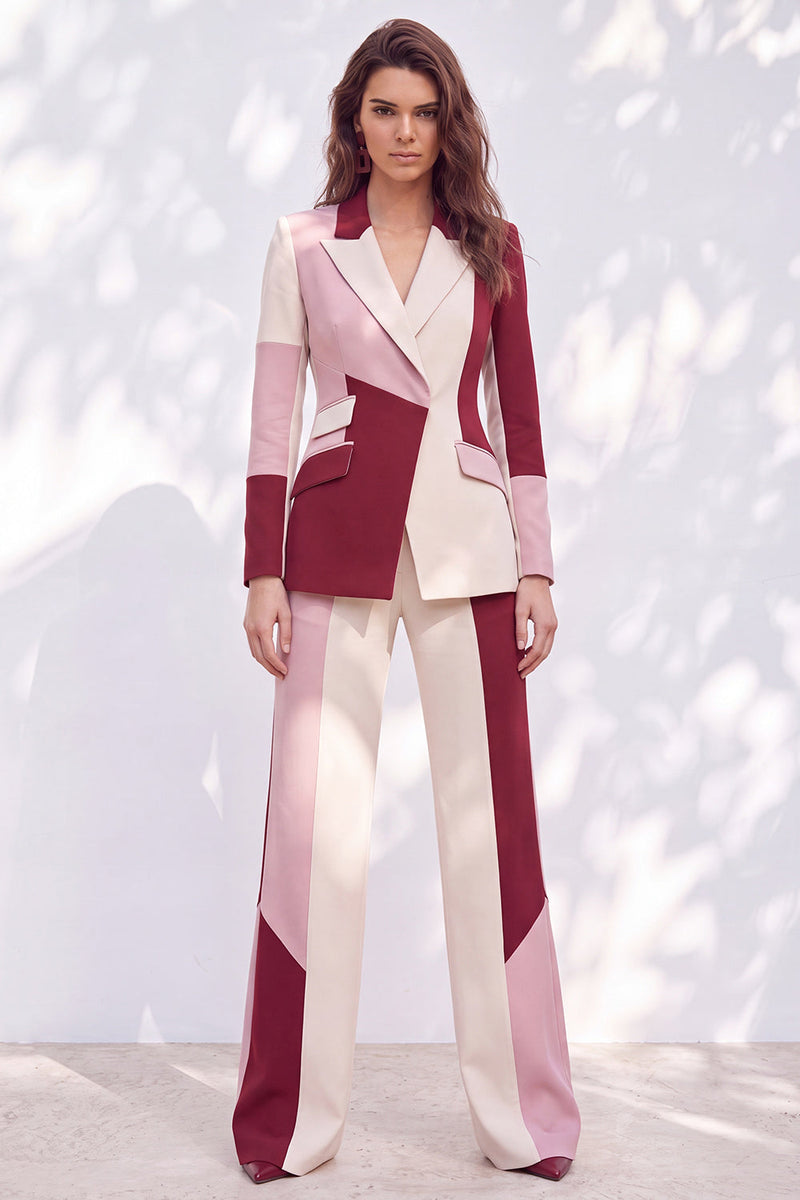 Load image into Gallery viewer, Pink Burgundy Color Block Peak Lapel 2 Piece Prom Suits