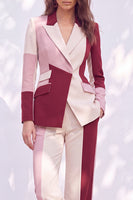 Load image into Gallery viewer, Pink Burgundy Color Block Peak Lapel 2 Piece Prom Suits