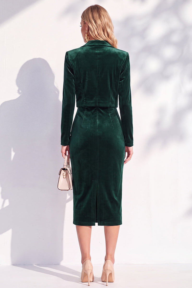 Load image into Gallery viewer, Velvet Burgundy Notched Lapel 2 Piece Business Dress with Jacket