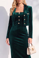 Load image into Gallery viewer, Velvet Burgundy Notched Lapel 2 Piece Business Dress with Jacket