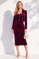 Load image into Gallery viewer, Velvet Burgundy Notched Lapel 2 Piece Business Dress with Jacket