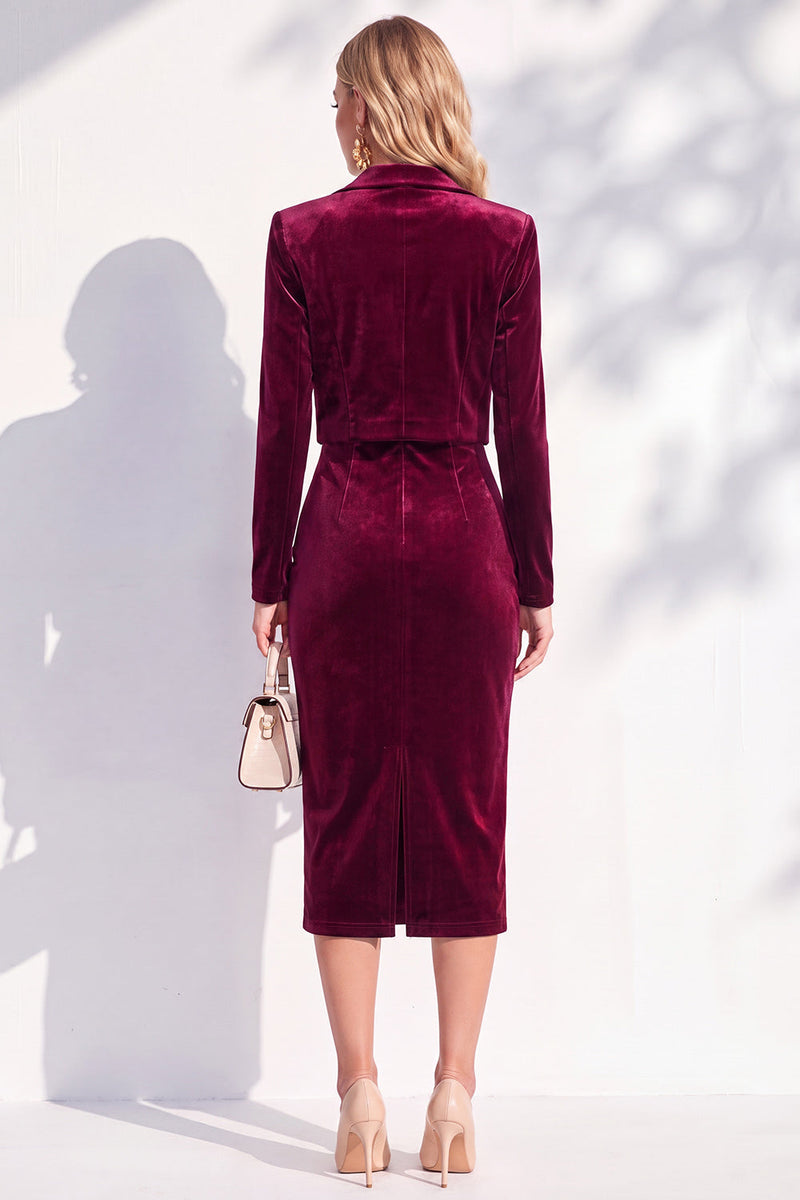 Load image into Gallery viewer, Velvet Burgundy Notched Lapel 2 Piece Business Dress with Jacket