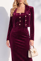 Load image into Gallery viewer, Velvet Burgundy Notched Lapel 2 Piece Business Dress with Jacket