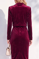 Load image into Gallery viewer, Velvet Burgundy Notched Lapel 2 Piece Business Dress with Jacket