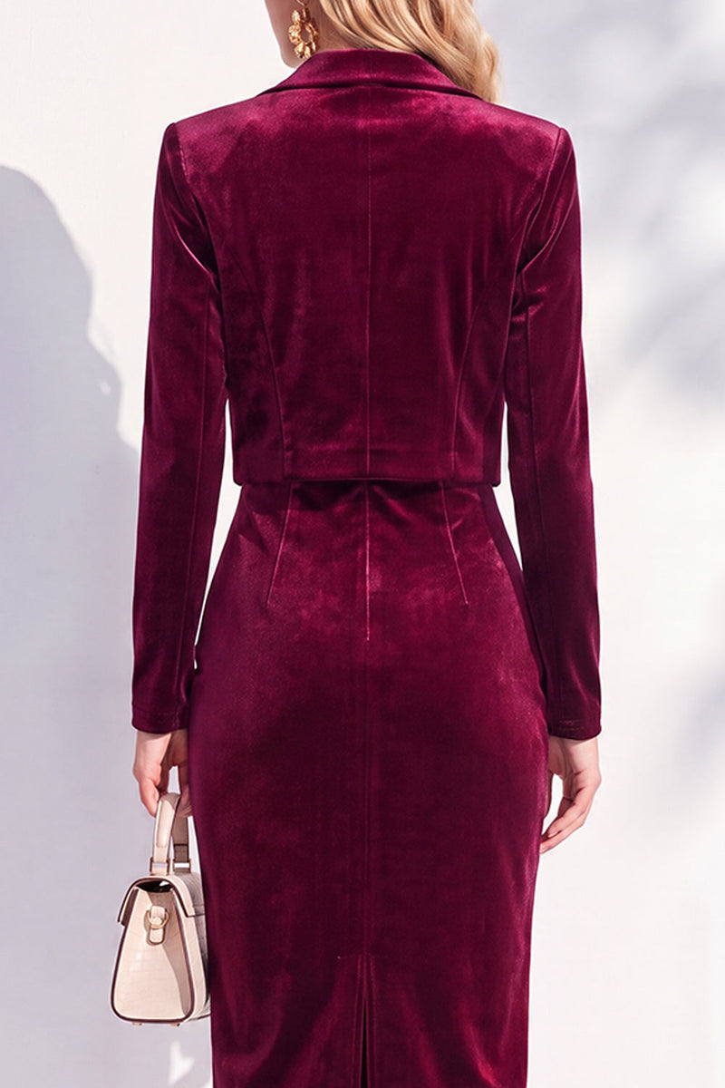 Load image into Gallery viewer, Velvet Burgundy Notched Lapel 2 Piece Business Dress with Jacket