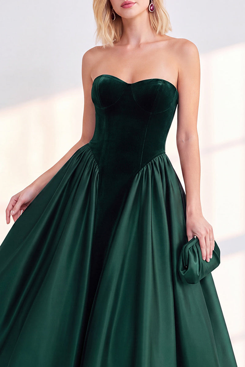 Load image into Gallery viewer, Dark Green Velvet Sweetheart A Line Midi Formal Dress