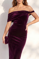 Load image into Gallery viewer, Dark Blue Off the Shoulder Velvet Bodycon Midi Work Dress