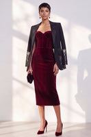 Load image into Gallery viewer, Burgundy Bodycon Sweetheart Velvet Corset Midi Work Dress