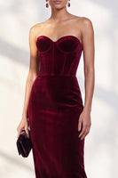 Load image into Gallery viewer, Burgundy Bodycon Sweetheart Velvet Corset Midi Work Dress