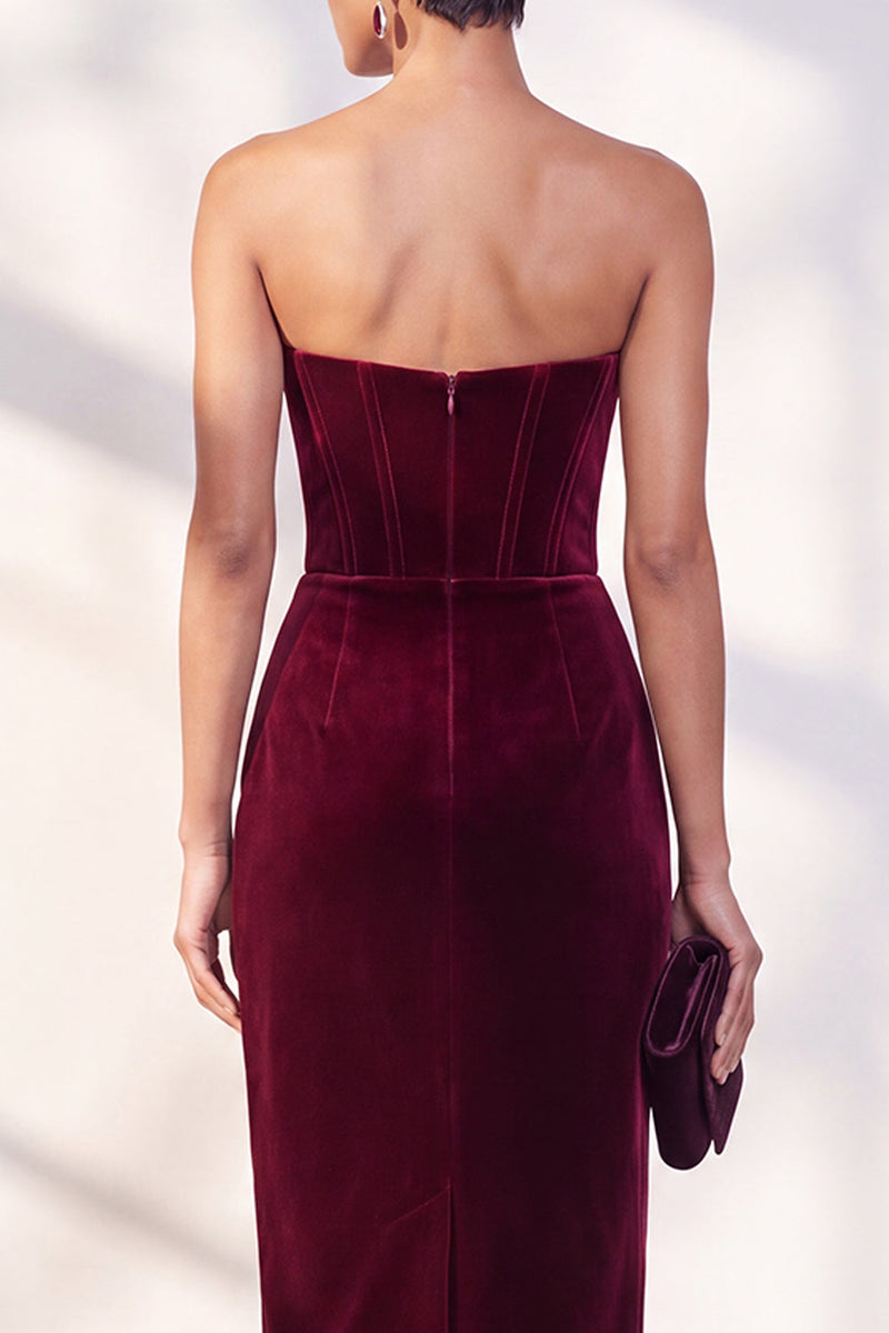 Load image into Gallery viewer, Burgundy Bodycon Sweetheart Velvet Corset Midi Work Dress
