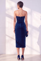 Load image into Gallery viewer, Burgundy Bodycon Sweetheart Velvet Corset Midi Work Dress