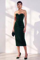 Load image into Gallery viewer, Burgundy Bodycon Sweetheart Velvet Corset Midi Work Dress