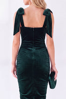 Load image into Gallery viewer, Dark Purple Velvet Bodycon Square Neck Midi Work Dress with Bows