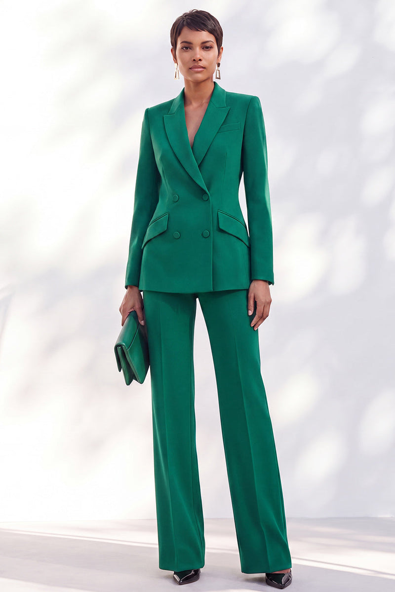 Load image into Gallery viewer, Fresh Emerald Double Breasted Peak Lapel Slim Fit 2 Piece Business Suits