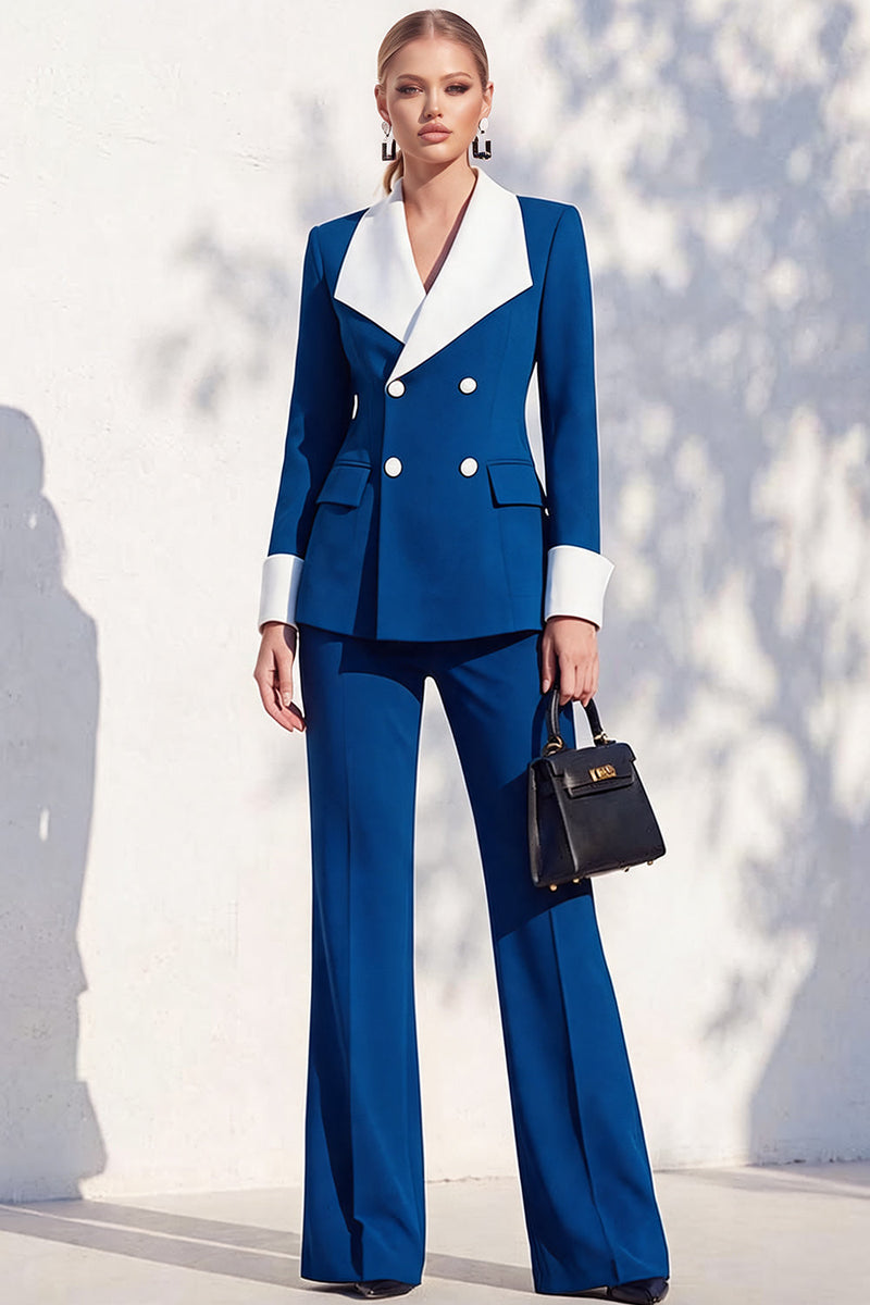 Load image into Gallery viewer, Khaki Shawl Lapel Double Breasted Wide Leg 2 Piece Business Suits