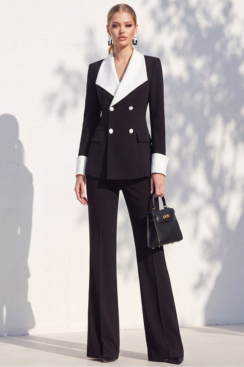 Load image into Gallery viewer, Khaki Shawl Lapel Double Breasted Wide Leg 2 Piece Business Suits