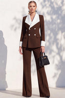 Load image into Gallery viewer, Khaki Shawl Lapel Double Breasted Wide Leg 2 Piece Business Suits
