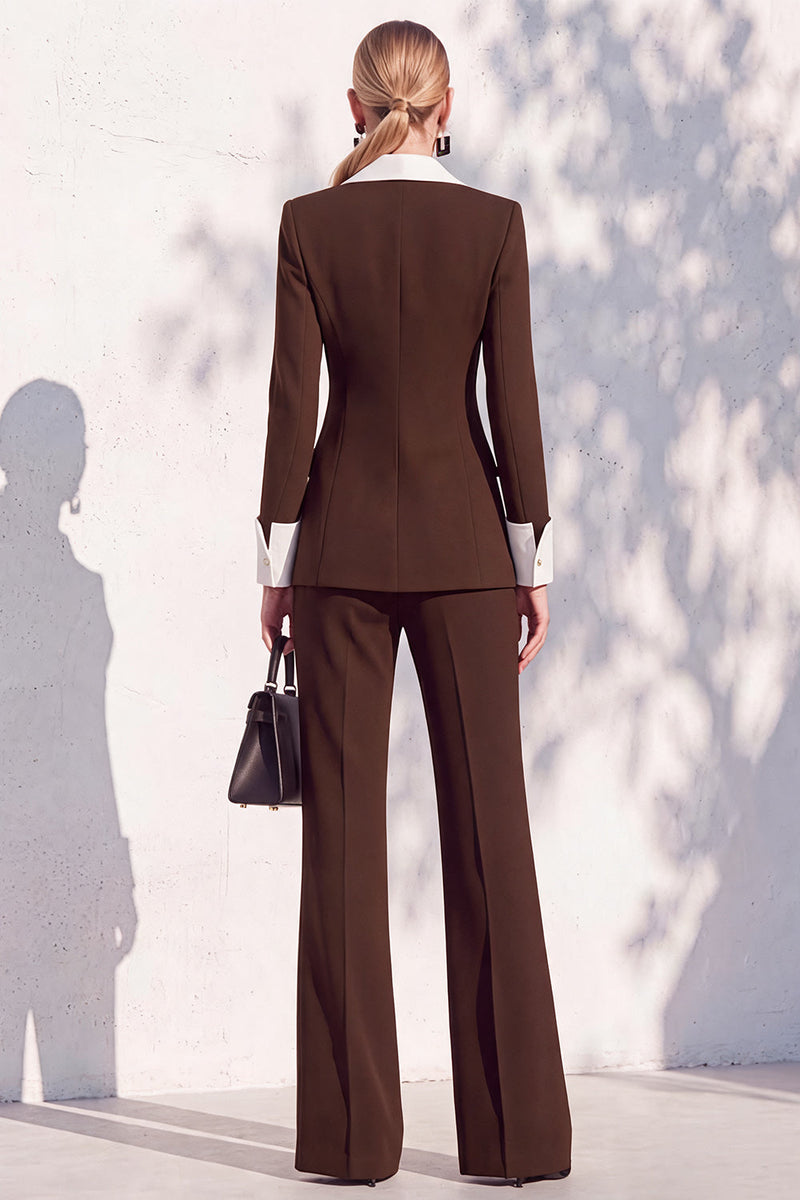 Load image into Gallery viewer, Khaki Shawl Lapel Double Breasted Wide Leg 2 Piece Business Suits