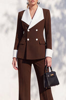 Load image into Gallery viewer, Khaki Shawl Lapel Double Breasted Wide Leg 2 Piece Business Suits