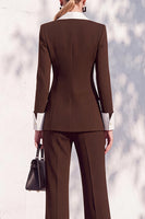 Load image into Gallery viewer, Khaki Shawl Lapel Double Breasted Wide Leg 2 Piece Business Suits