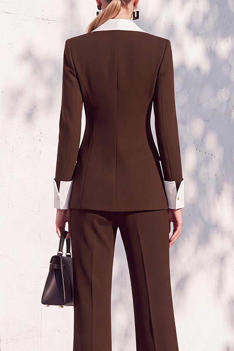 Load image into Gallery viewer, Khaki Shawl Lapel Double Breasted Wide Leg 2 Piece Business Suits