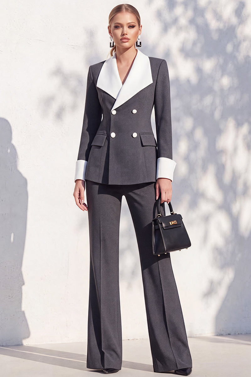 Load image into Gallery viewer, Khaki Shawl Lapel Double Breasted Wide Leg 2 Piece Business Suits