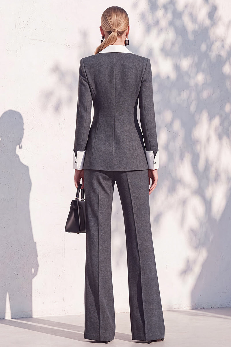 Load image into Gallery viewer, Khaki Shawl Lapel Double Breasted Wide Leg 2 Piece Business Suits