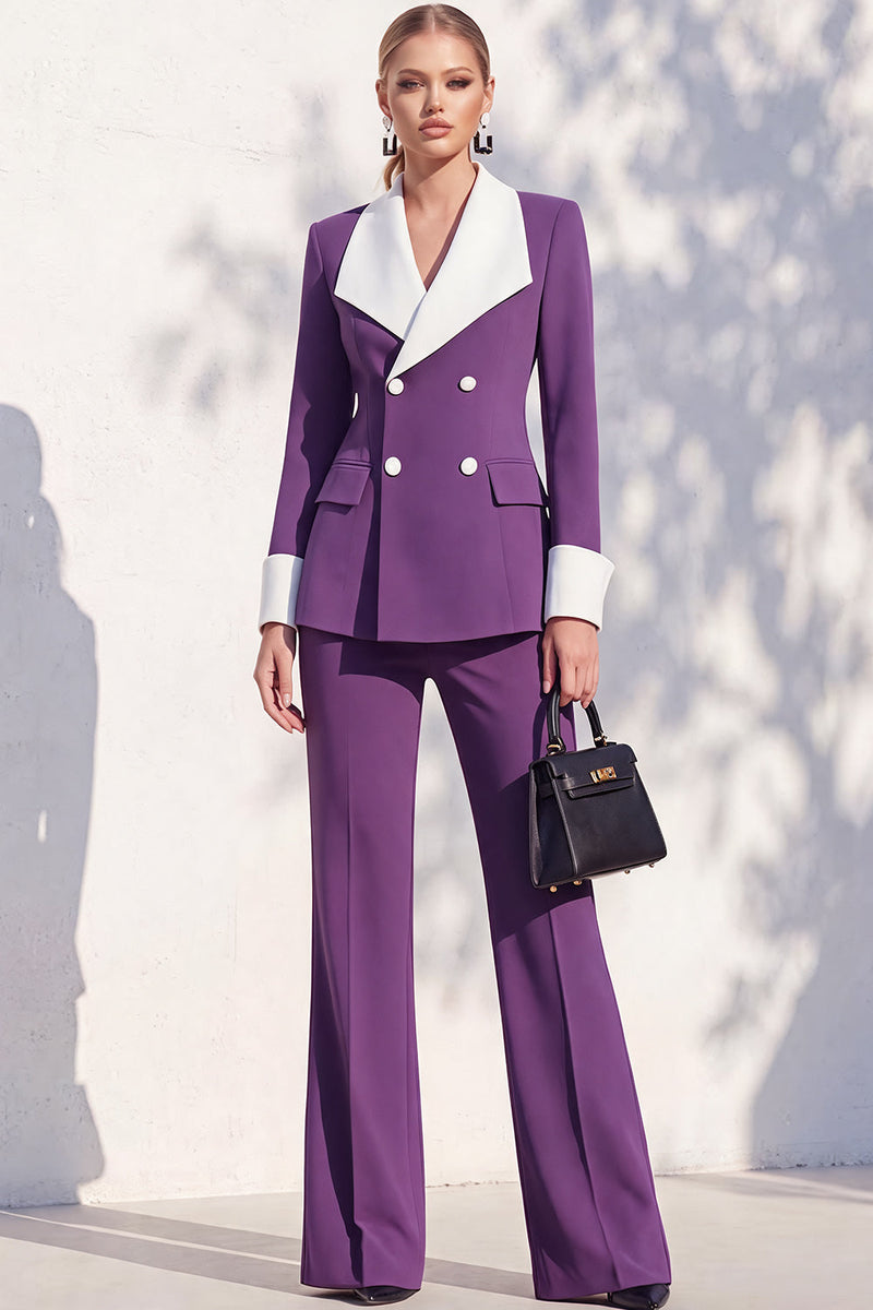 Load image into Gallery viewer, Khaki Shawl Lapel Double Breasted Wide Leg 2 Piece Business Suits