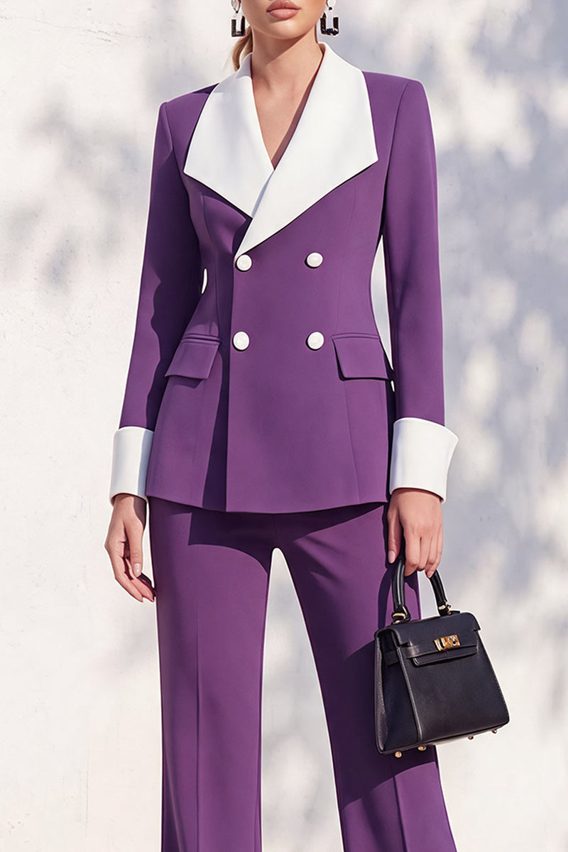 Load image into Gallery viewer, Khaki Shawl Lapel Double Breasted Wide Leg 2 Piece Business Suits