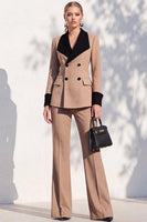 Load image into Gallery viewer, Khaki Shawl Lapel Double Breasted Wide Leg 2 Piece Business Suits