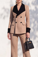 Load image into Gallery viewer, Khaki Shawl Lapel Double Breasted Wide Leg 2 Piece Business Suits