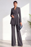 Load image into Gallery viewer, Shawl Lapel Dark Grey 2 Piece Pleated Business Suits with Sash