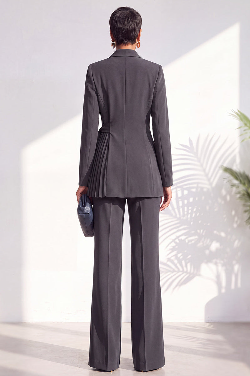Load image into Gallery viewer, Shawl Lapel Dark Grey 2 Piece Pleated Business Suits with Sash