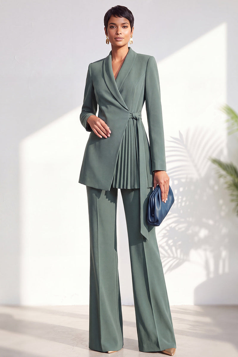 Load image into Gallery viewer, Shawl Lapel Dark Grey 2 Piece Pleated Business Suits with Sash