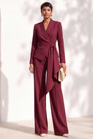 Load image into Gallery viewer, Burgundy Shawl Lapel 2 Piece Long Sleeves Business Suits with Sash