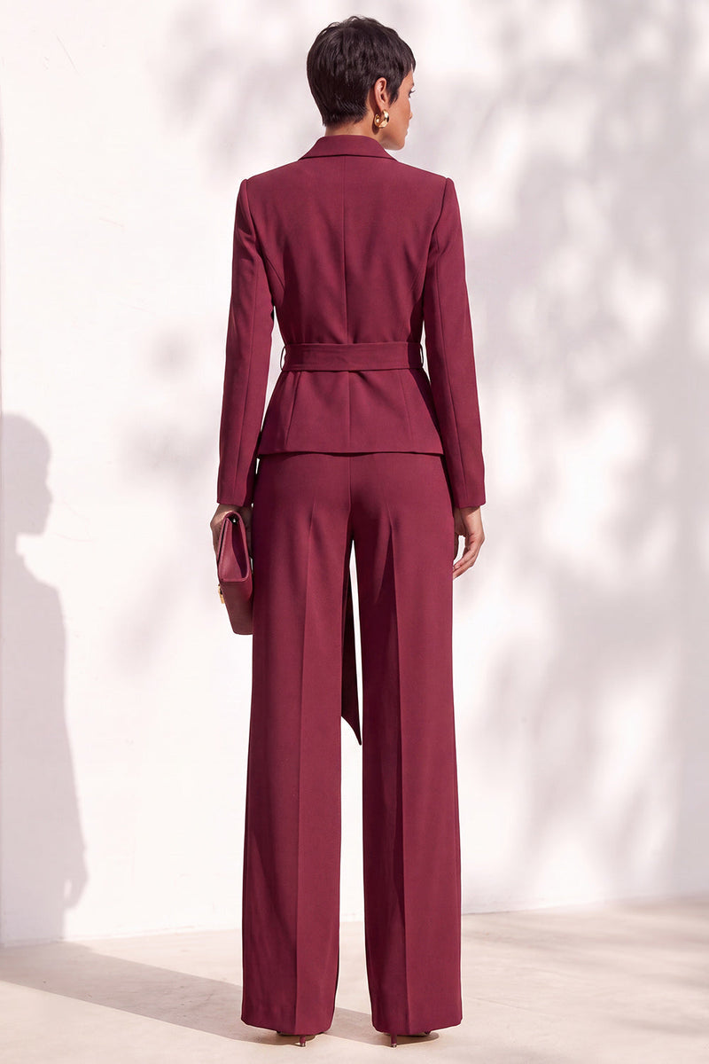 Load image into Gallery viewer, Burgundy Shawl Lapel 2 Piece Long Sleeves Business Suits with Sash
